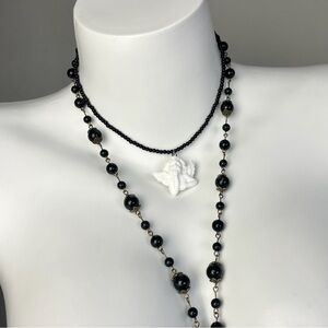 Black Beaded Cupid Pendant Choker